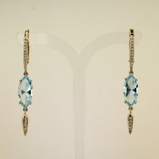 Серьги. Голубой топаз. Арт.1832ТКц из золота 585 пробы